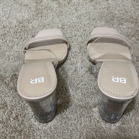 BP Women's Size 10 Clear Block Heel Strappy Sandals Nude Beige Contemporary New - Picture 6 of 9